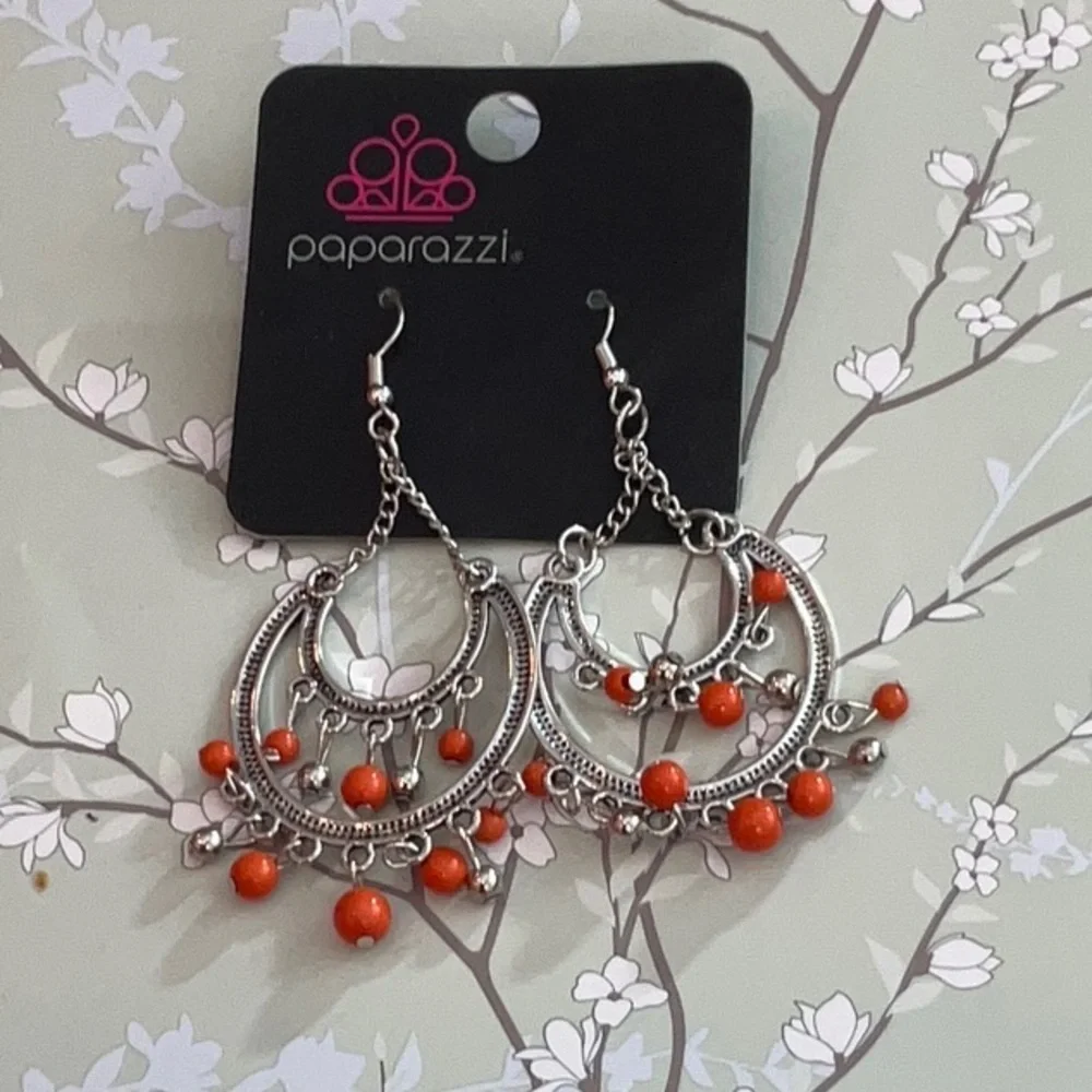 Paparazzi | Silver and Orange Chandelier Earrings Shabby Chic Boho